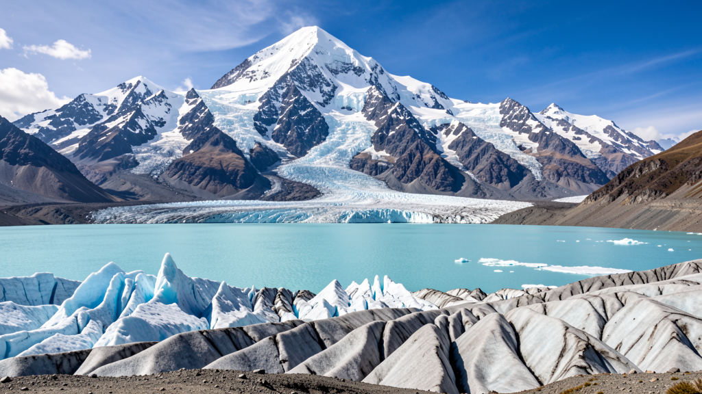 Mount Cook Aoraki reflected in Lake Pukaki with alpine scenery